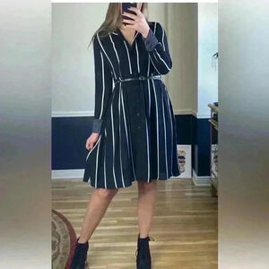 Who What Wear women’s midi black and white striped button down dress sz S used